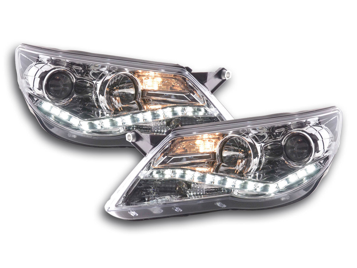 Scheinwerfer Set Daylight LED Tagfahrlicht VW Tiguan 07-11 chrom Scheinwerfer Set Daylight LED Tagfahrlicht VW Tiguan 07-11 chrom